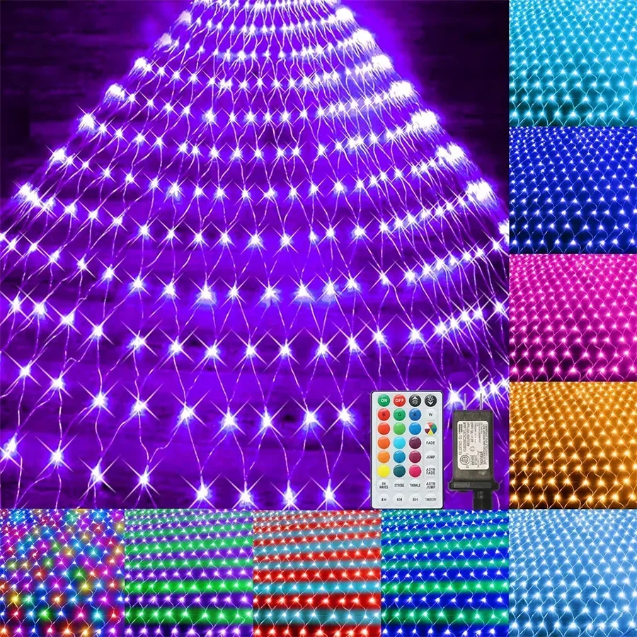 Prijungiami 3X2M RGB LED tinklo žibintai 224 LED kalėdiniai tinklo žibintai su nuotoliniu lauko kištuku įvorėse LED tinklo tinklelio styginiai žibintai