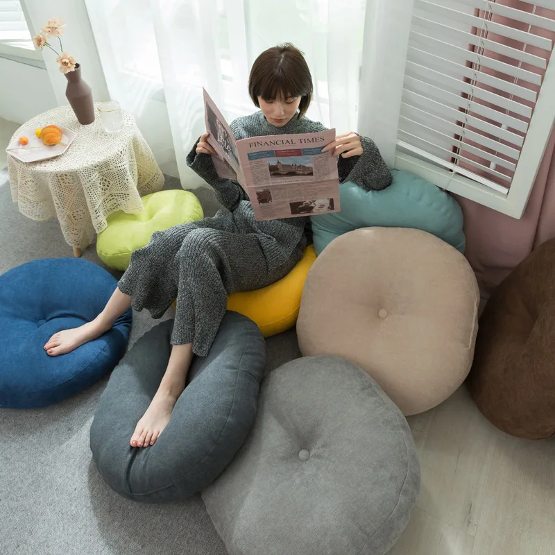 Pure Color Simple Japanese Futon Thickening Meditation Cushion Round Cotton Linen Cushion Tatami Mat Home Balkono pagalvėlė