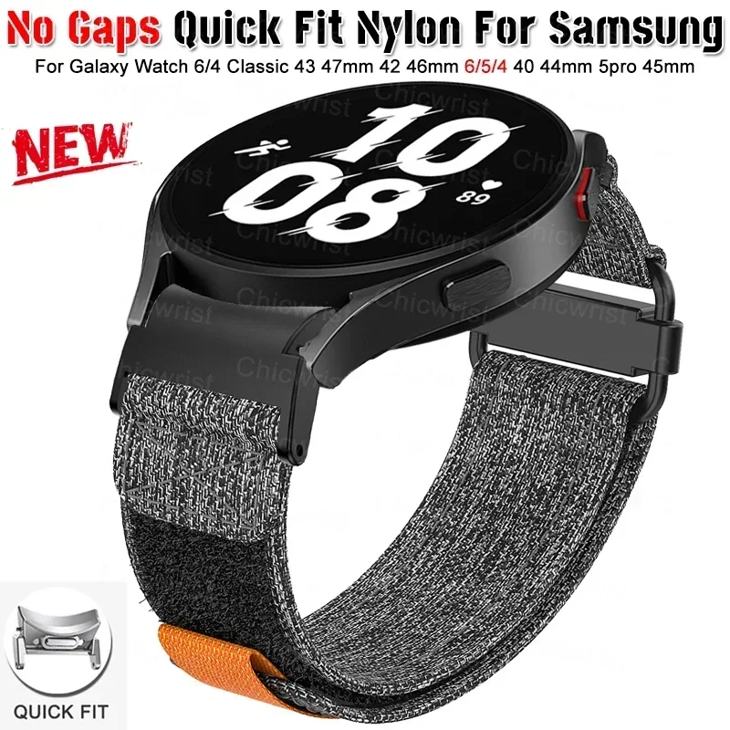 Quick Fit nailoninis dirželis, skirtas Samsung Galaxy Watch 6/5/4 40mm 44mm Classic 43 47mm 42 46mm NO Gaps Sports 20mm dirželio laikrodis 5Pro 45mm