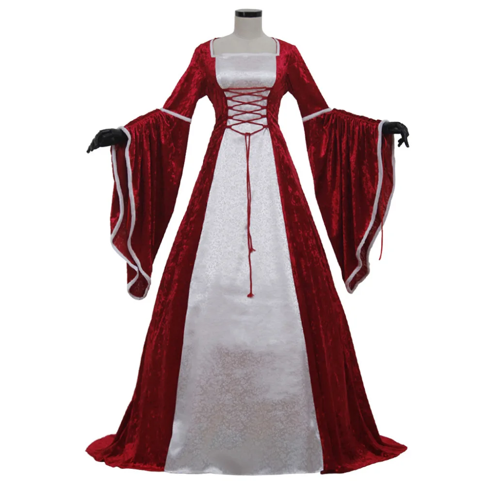Raudona ir balta viduramžių Viktorijos laikų renesanso suknelė Suaugusios moterys Lady Ball chalatai Suknelė Helovino vakarėlio drabužiai Pagal užsakymą