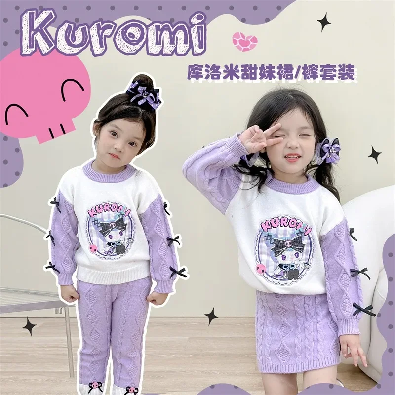Ruduo Naujas Sanrio Kuromi megztinio sijonas Kelnės Kostiumas Vaikai Rudens drabužiai 2023 Mergaitės Motina Vaikai Anime Mieli daiktai Kawaii saldus stilius
