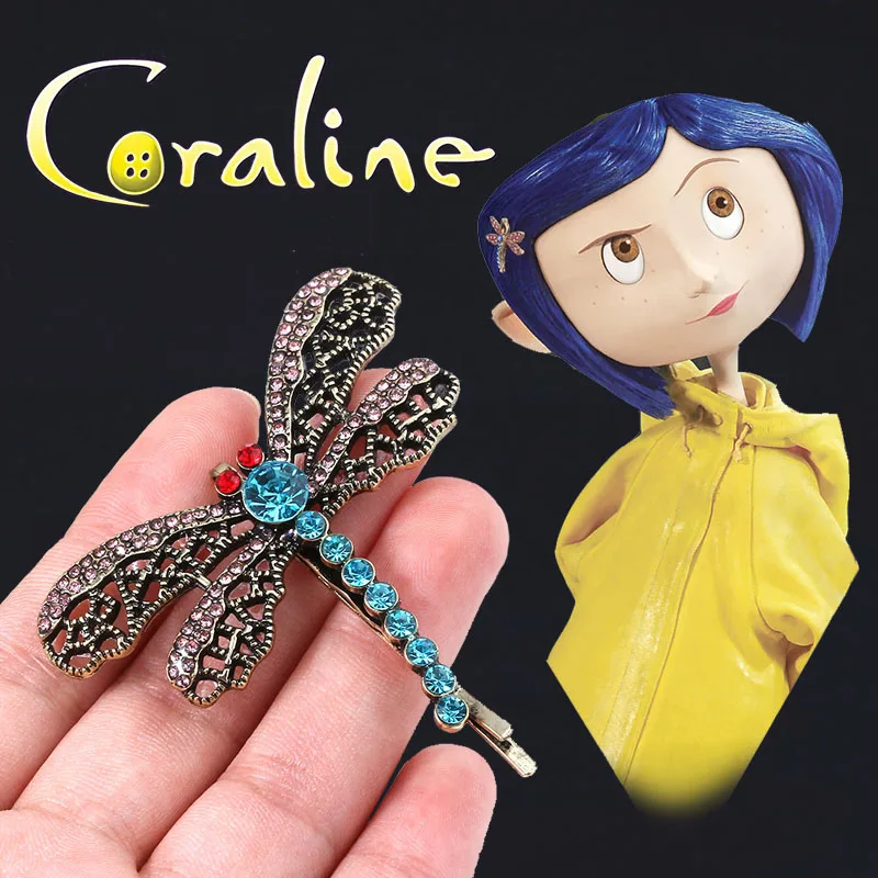 Siaubo filmas Coraline Crystal Dragonfly plaukų segtuko sagė mergaitėms Mielas gyvūnas Plaukų segtukas Papuošalai Helovino dovanos