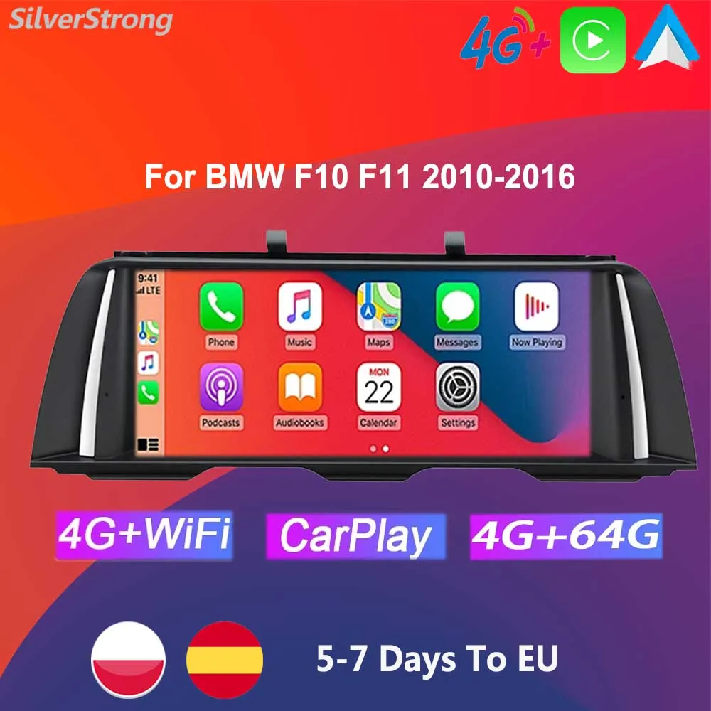 SilverStrong F10 CarPlay ekranas Android 12 planšetinis kompiuteris skirtas BMW 520 525 530 M5 GT5 F11 4G SIM Wifi Bluetooth GPS