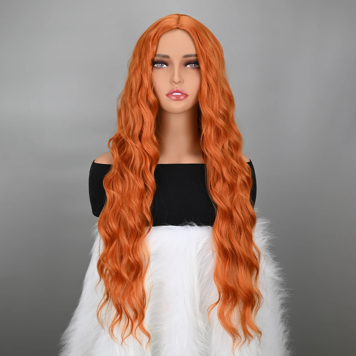 Sintetiniai perukai Ilgos bangos šukuosenos Perukai Vidurinis oranžinis perukas karščiui atsparus pluoštas Sintetinis perukas moterims Cosplay