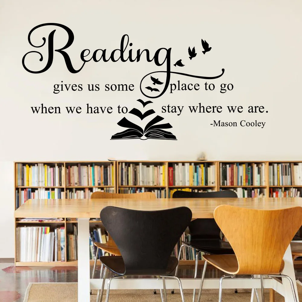 Skaitymas Duok mums kur eiti Sienos lipdukas Biblioteka Mokyklos klasės mokytojas Skaityti knygą Įkvepianti citata Wall Decal vinilas