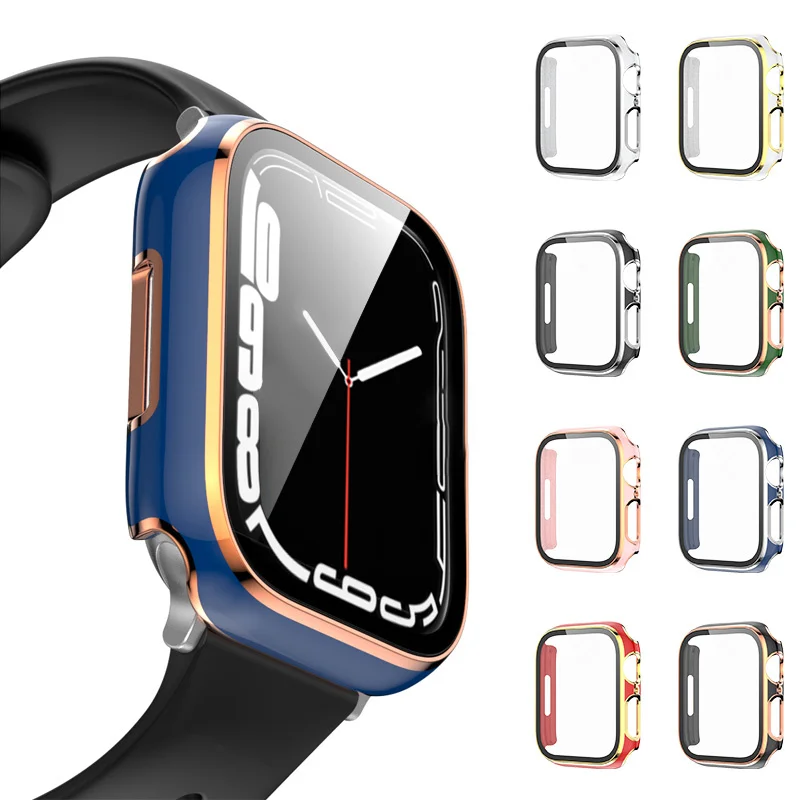 Stiklas+dangtelis Apple Watch dėklui 45mm 41mm 44mm 40mm 42mm 38mm iWatch Accessorie ekrano apsauga Apple Watch Series 7/6SE/5/4/3