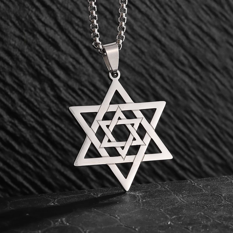Stilinga dviguba Dovydo žvaigždė Karoliai vyrams Saliamono tantrizmo heksagramos pakabukas Izraelio žydų amuleto papuošalai