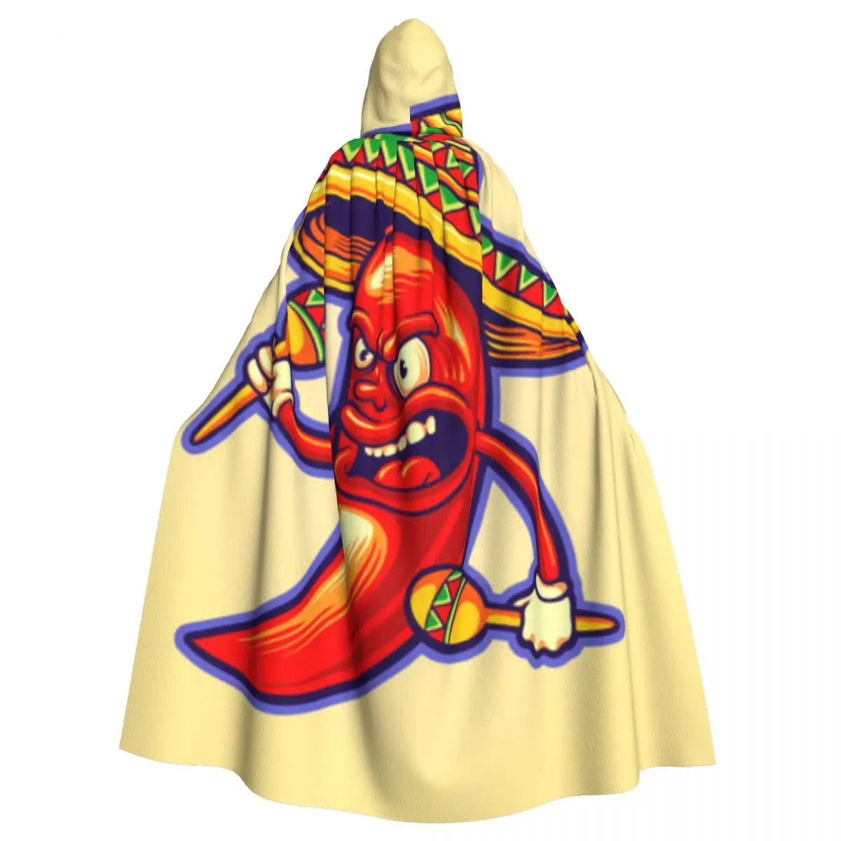 Suaugusiųjų vampyrų apsiaustas su gobtuvu Piktas meksikietis Cinco De Mayo Chilli Pepper Halloween Cloak Full Length Cosplay