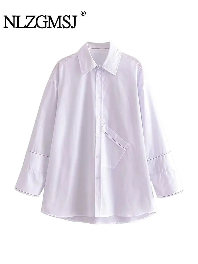 TRAF 2023 Autumn Women Chic Oversized Long Shirts Solid Single Button Casual Palaidinės ilgomis rankovėmis Elegantiškos viršūnės
