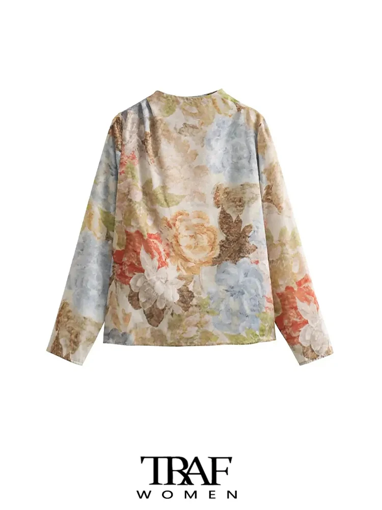 TRAF-moteriškos gėlėto rašto palaidinės, moteriški marškiniai ilgomis rankovėmis su sagomis, prašmatnios viršūnės, mada