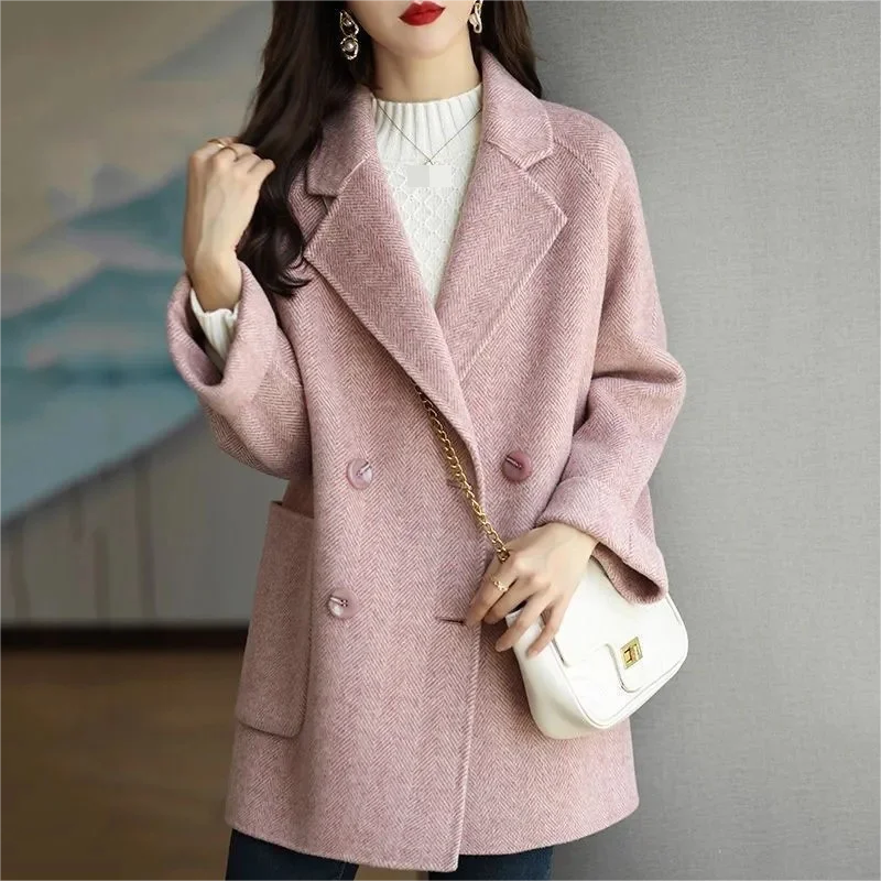 Tvido paltas Elegantiškas paltas moterims Nauja rudeninė/žieminė striukė moterims Korėjietiška ilgarankovė Office Lady tranšėjos paltas