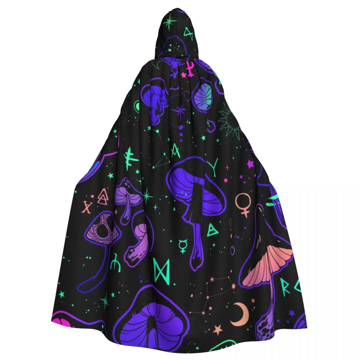 Unisex Suaugusiųjų magiški grybai su okultiniais simboliais Apsiaustas su gobtuvu Ilgas raganos kostiumas Cosplay