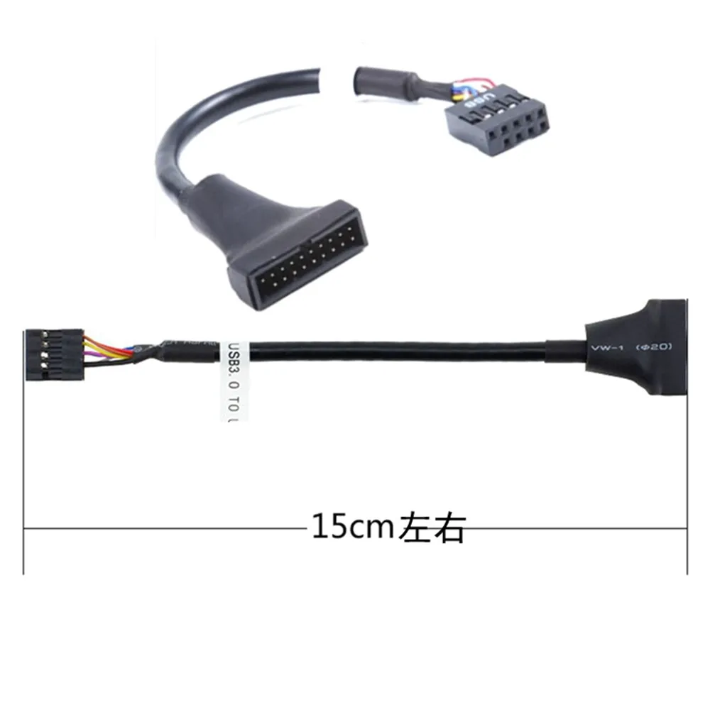 USB 2.0 9pin vyriškas korpusas prie USB 3.0 20pin moteriško adapterio prailginimo kabelio važiuoklės priekinės pagrindinės plokštės adapteris