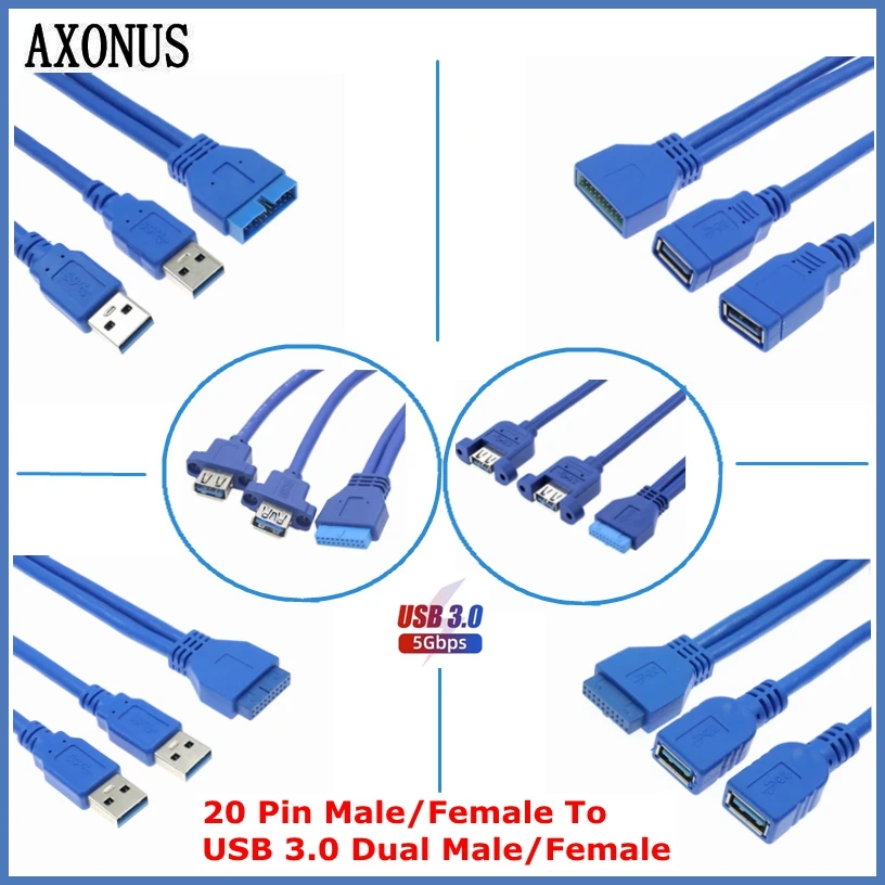 USB 3.0 adapterio pagrindinė plokštė 20 kontaktų į USB 3.0 19 kontaktų vyras / moteris į USB dvigubas vyras / moteris - išorinis konvertavimas varžtais