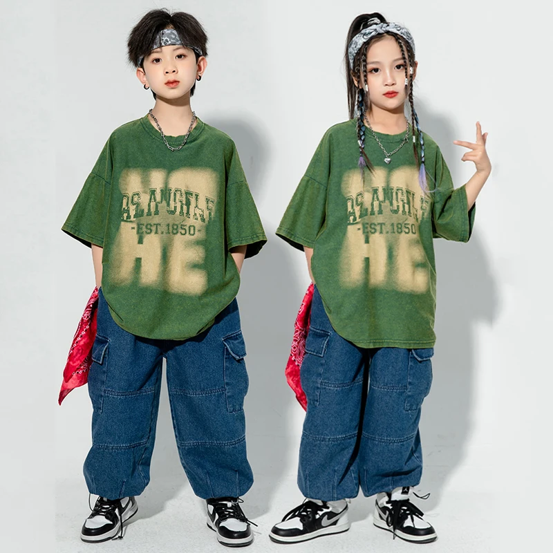Vaikų hiphopo šokių kostiumai vaikams Berniukai Retro marškinėliai Laisvos kelnės Kpop Apranga mergaitėms Džiazo šokis Gatvės apranga DQS12744