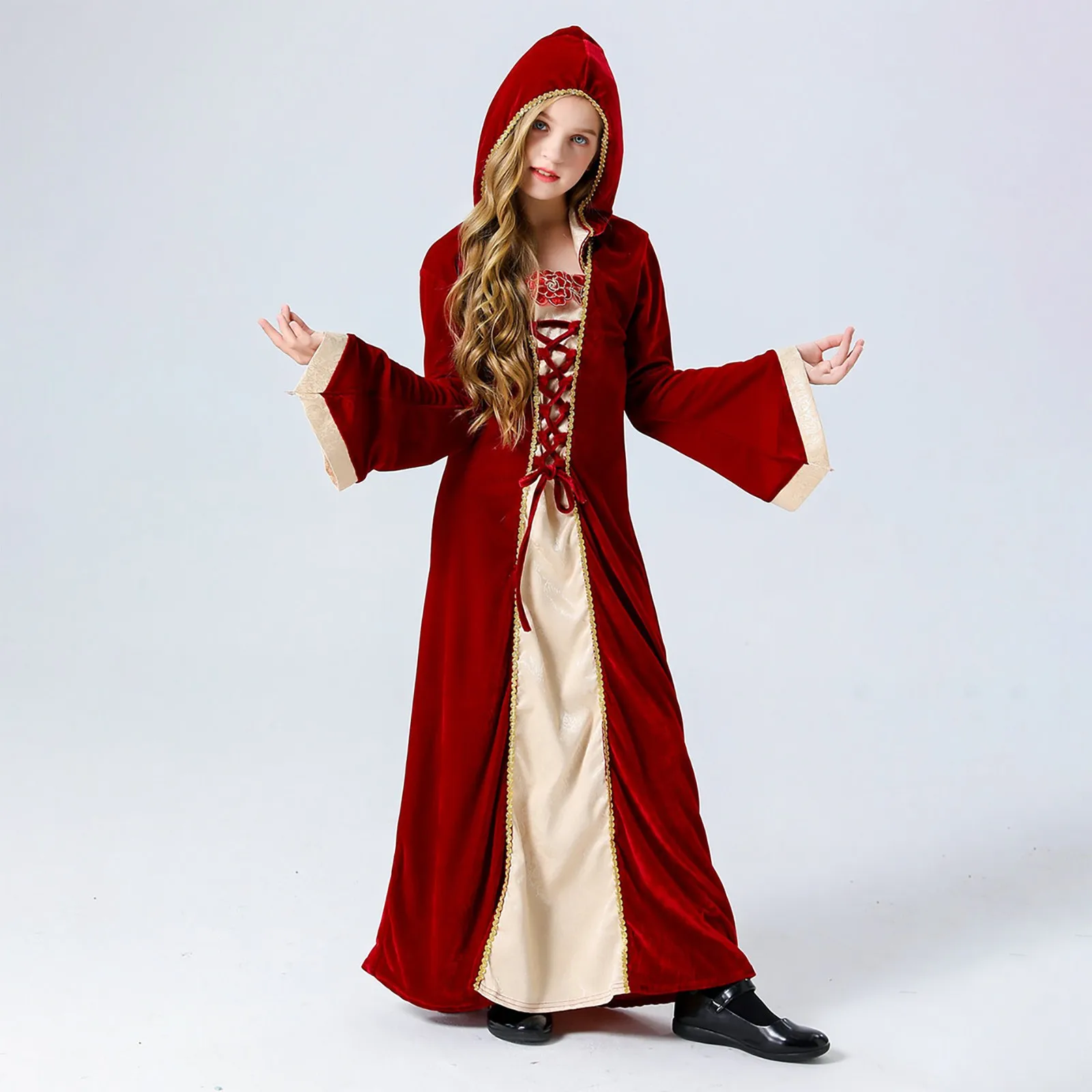 Vaikų mergaičių renesansiniai kostiumai Vintažinė suknelė Gotikinė viduramžių cosplay Maxi suknelės Helovino karnavalo vakarėlis Suknelė Drabužiai