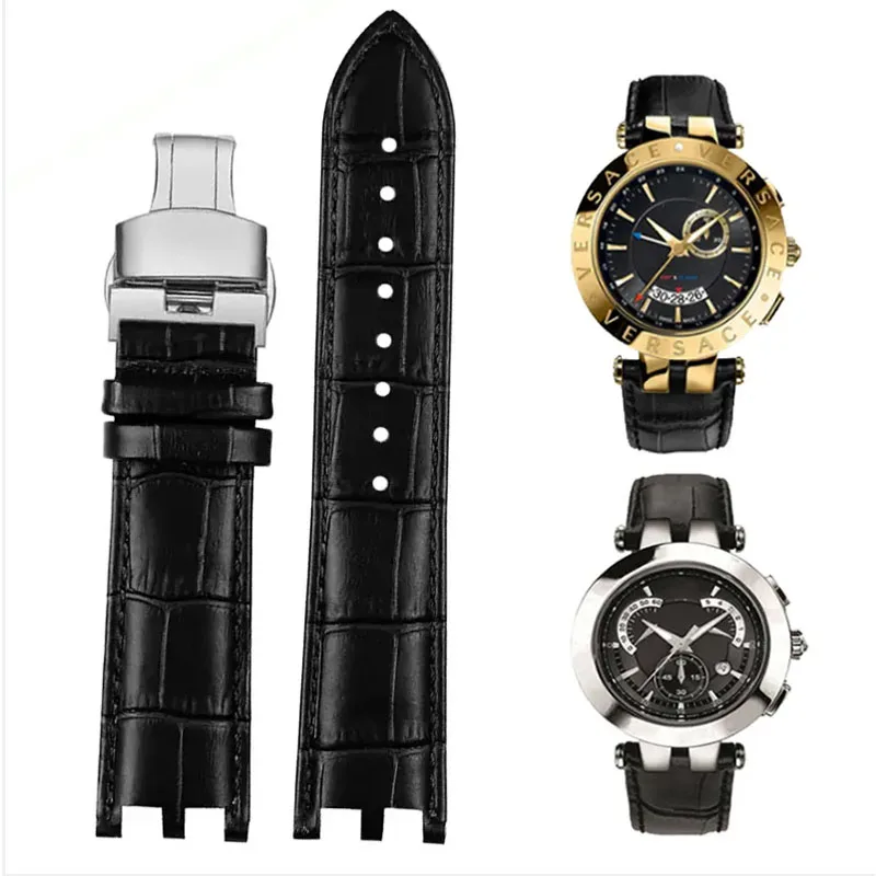 Versace laikrodžių juosta V-RACECHRONO serija GMT dviguba įgaubta išgaubta sąsaja Natūralios odos laikrodžių priedai Dirželis 22mm