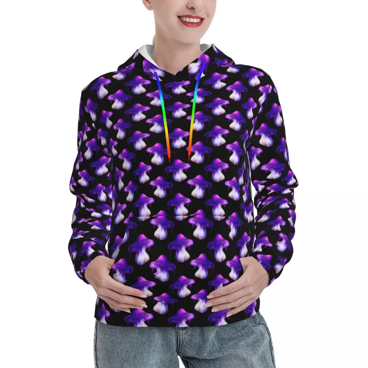 Violetiniai grybai Essentials gobtuvai Pavasario mieli grybų gatvės drabužiai marškiniai su gobtuvu Moteris Custom Pasidaryk pats Negabaritinis megztinis Džemperis