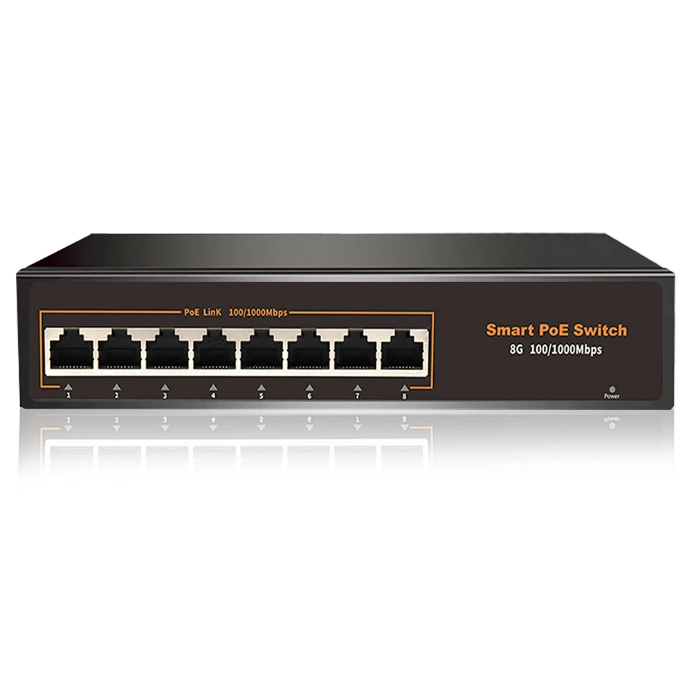 Visas gigabitinis jungiklis: 8 prievadai 1000 Mbps POE jungiklis 802.3 af/at VLAN Ethernet jungiklis RJ45 Tinklo jungiklis IP kamerai / belaidžiam AP
