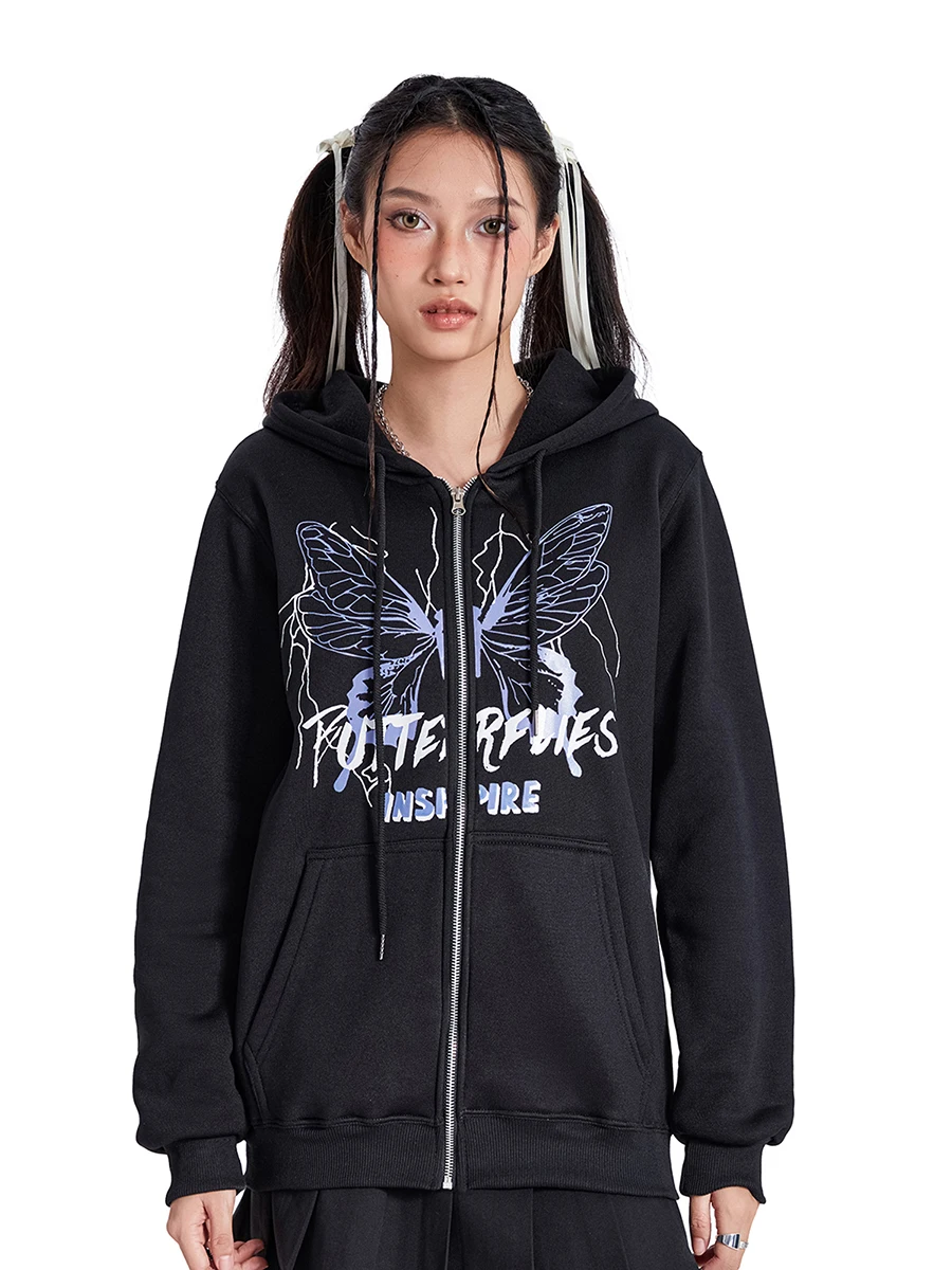Women s Y2K Graphic Oversized Hoodie Gothic Aesthetic Punk Sweatshirt Jacket Unisex Hip Hop Harajuku Streetwear Zip-Up