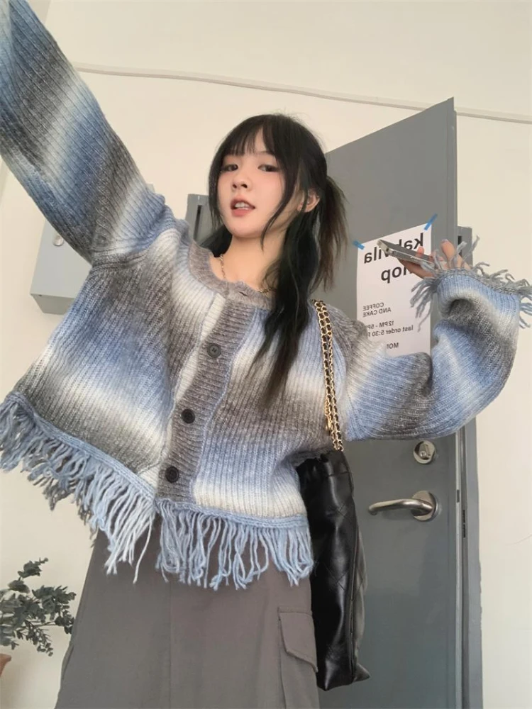 Y2K Kardiganas Moterys Rudens megztinis Moteriškas Harajuku Kutas Apkarpytas Trikotažas Top Ladies Korėjos mada Laisvi megztiniai