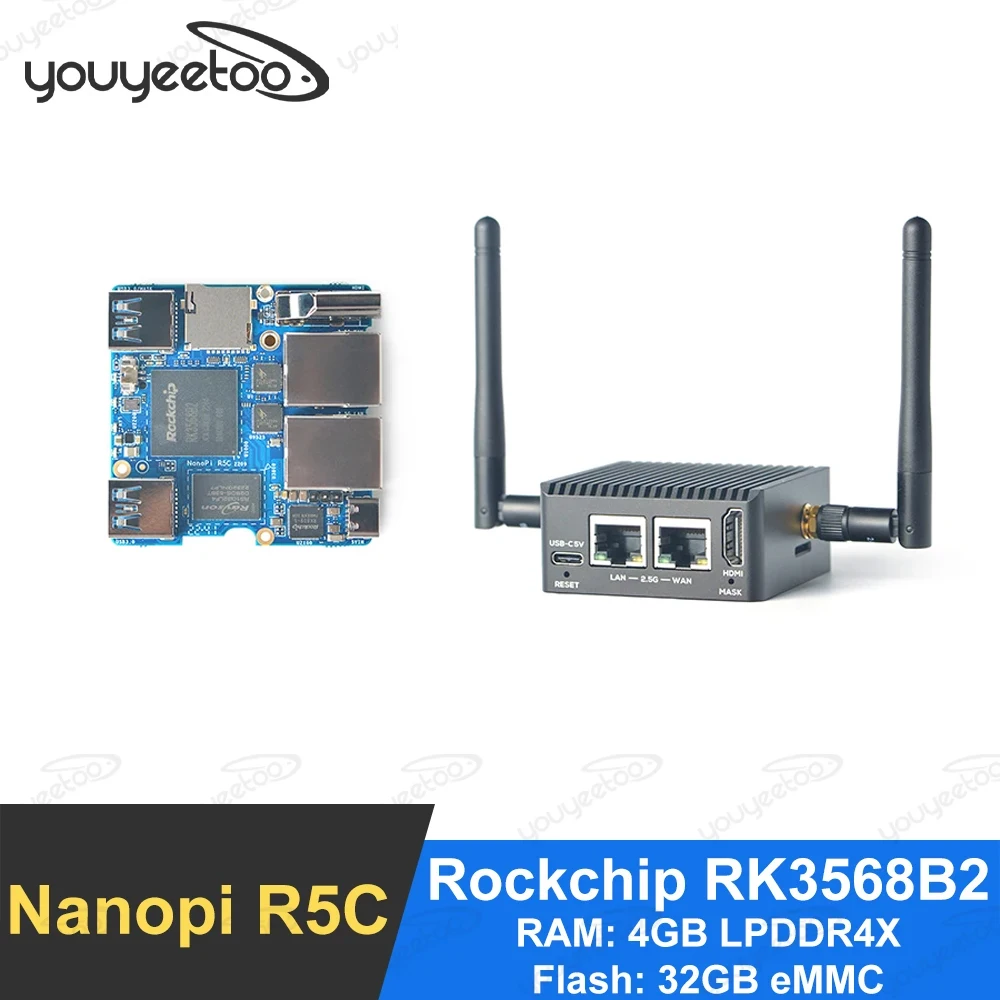 youyeetoo NanoPi R5C Openwrt Rockchip RK3568B2 Dual 2.5G Ethernet prievadas su M.2 WiFi moduliu 4GB LPDDR4X palaiko FriendlyWrt