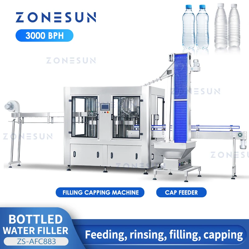 ZONESUN ZS-AFC883 automatinė mineralinio vandens pildymo sistema 3 in 1 butelio skystų gėrimų butelių skalavimo pildymo mašina