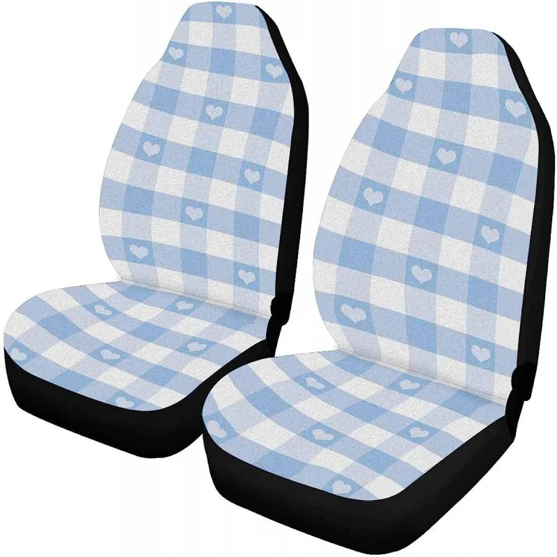 Šachmatų lenta Mėlynos širdies fonas Automatinė sėdynių apsauga 2 paketų kaušo sėdynių apsauga Automobilinės sėdynių pagalvėlės automobiliui SUV sunkvežimiui ar furgonui