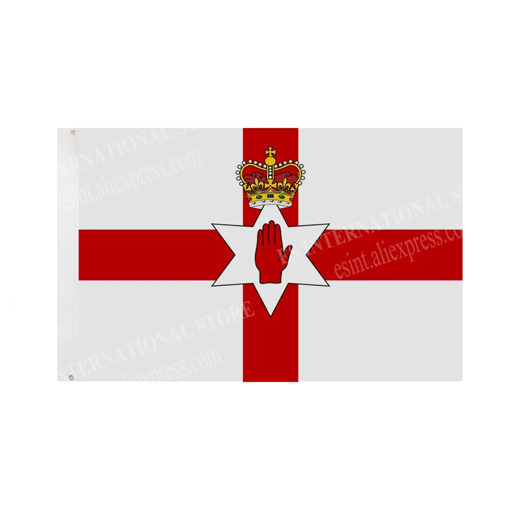 Šiaurės Airijos vėliava Nacionalinė grafika Pagal užsakymą atspausdinta pakabinama reklamjuostė Dizainas Lauko poliesterio veleno dangtelis Grommet 3X5FT 90X150CM