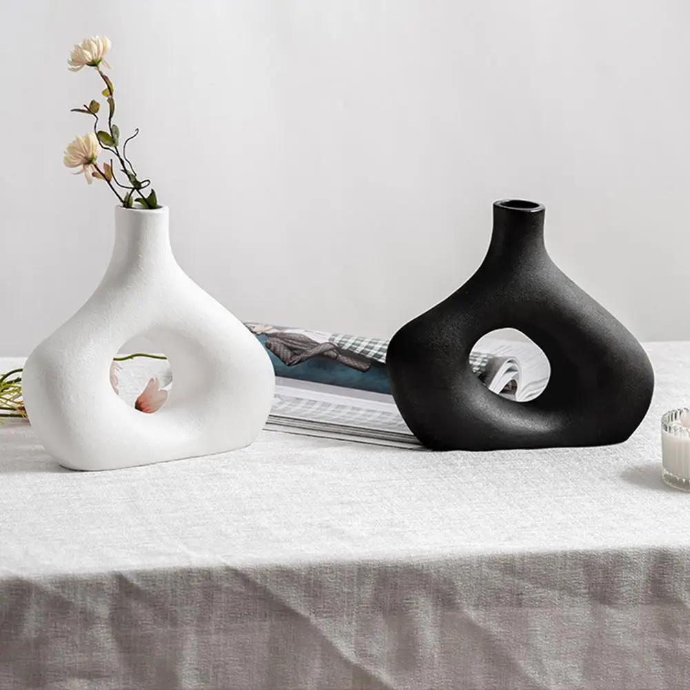 Šiaurės keramikos vaza balta juoda pampo žolė Keramikos gėlių vazonas Svetainė Namų dekoravimas Džiovintos gėlės Gėlių krepšelis