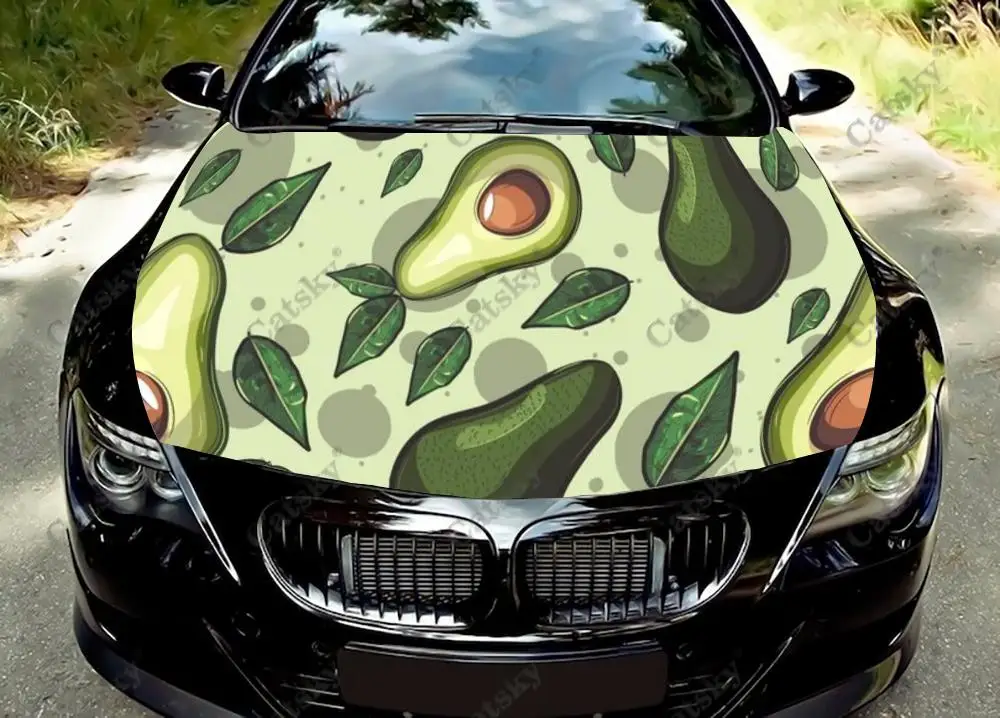 Žalias avokadų vaisių spausdinimas automobilio gaubtas Vinilo lipduko apvyniojimo plėvelė Variklio dangtelio lipdukas Lipdukas Universalaus dydžio automobilio gaubto apsaugos plėvelė
