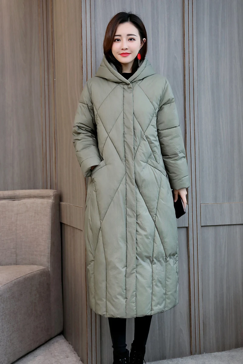 Žiema Naujas vidutinio ilgio moteriškas apatinis medvilninis paltas su gobtuvu Storas medvilninis paltas Laisvas ir šiltas Madingas Moteriškas sniego paltas Moteriška striukė